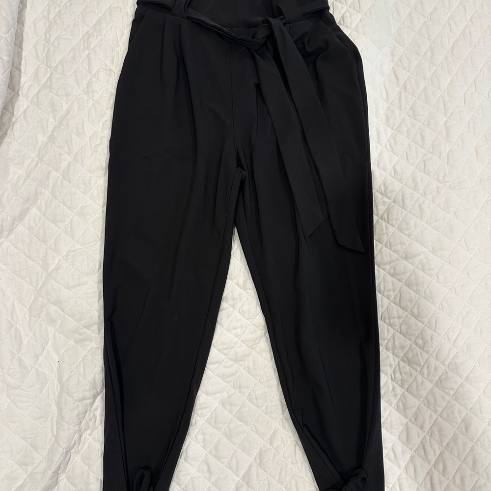 Grace Karin Elegant Black Women's Paper Bag Tie Belt Pants with ties at heel